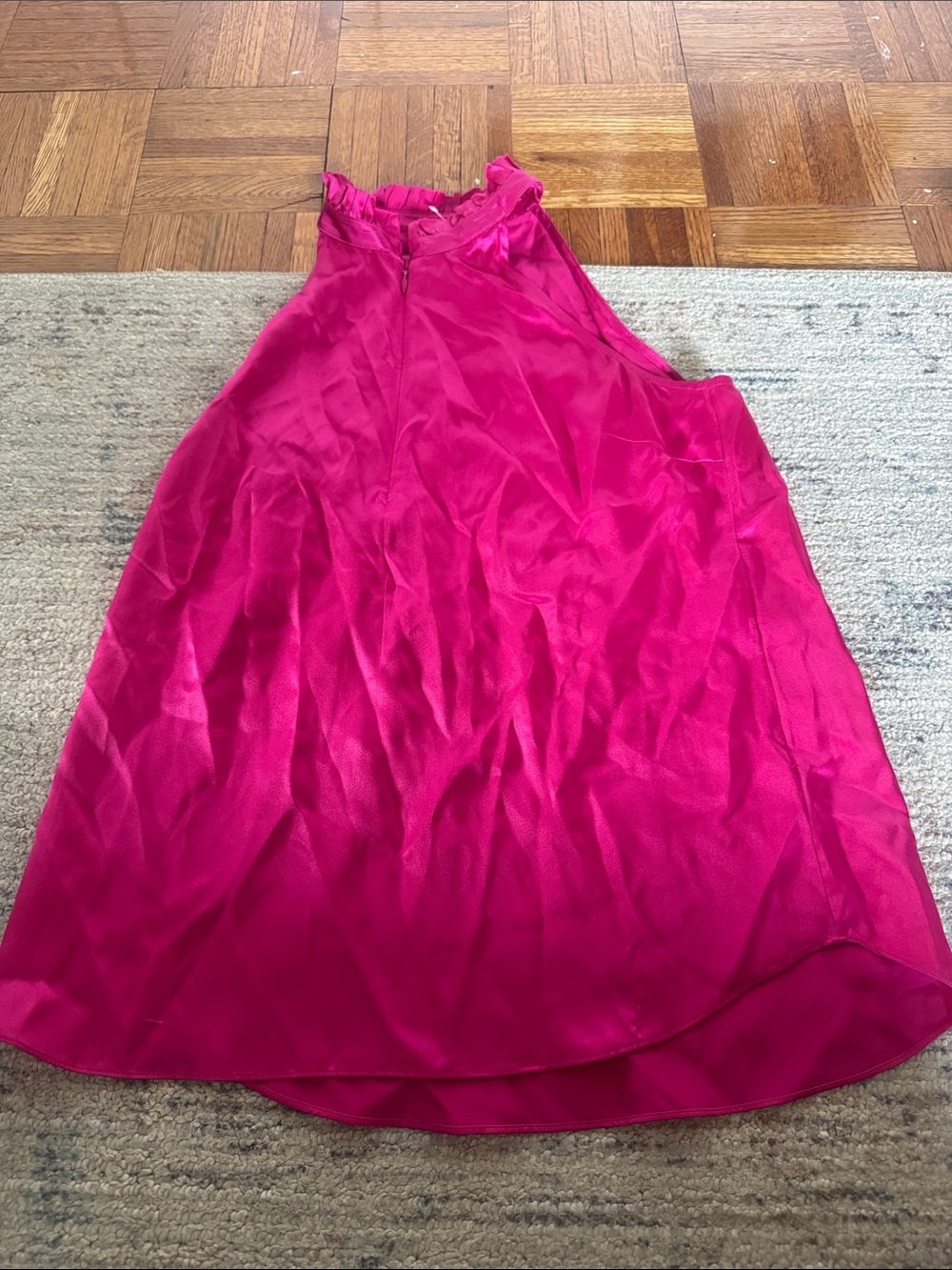 Go silk 100% silk Sleeveless Ruffled High-Neck Blouse - Hot Pink
